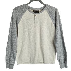 Lucky Brand Men's Thermal Henley M Cream Gray 2 Button Pullover Waffle Knit Top